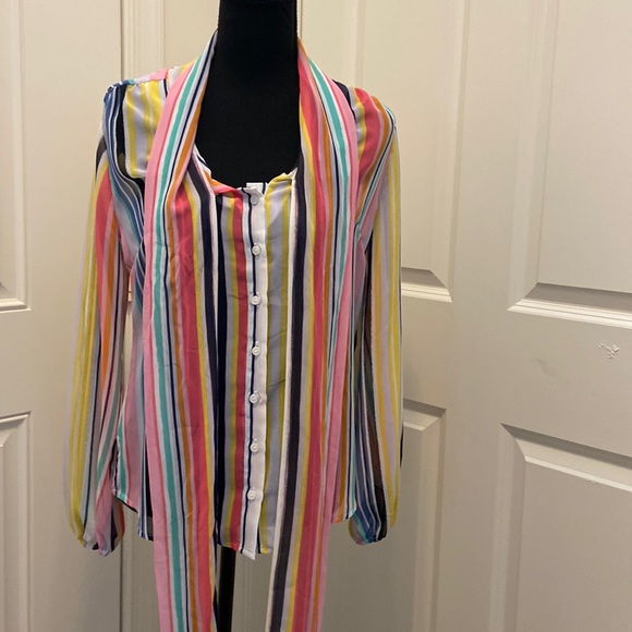 New York & Company - Women's Striped Bow-Accent Button Down Blouse (NWOT) - Picture 2 of 6